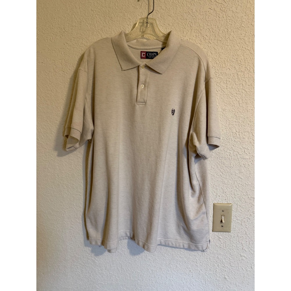 Chaps Mens XXL Beige Oatmeal Cotton Pique Short Sleeve Polo Shirt Laurel Logo